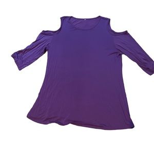 Purple Cold Shouldered Three Quarter Sleeve Top for Women